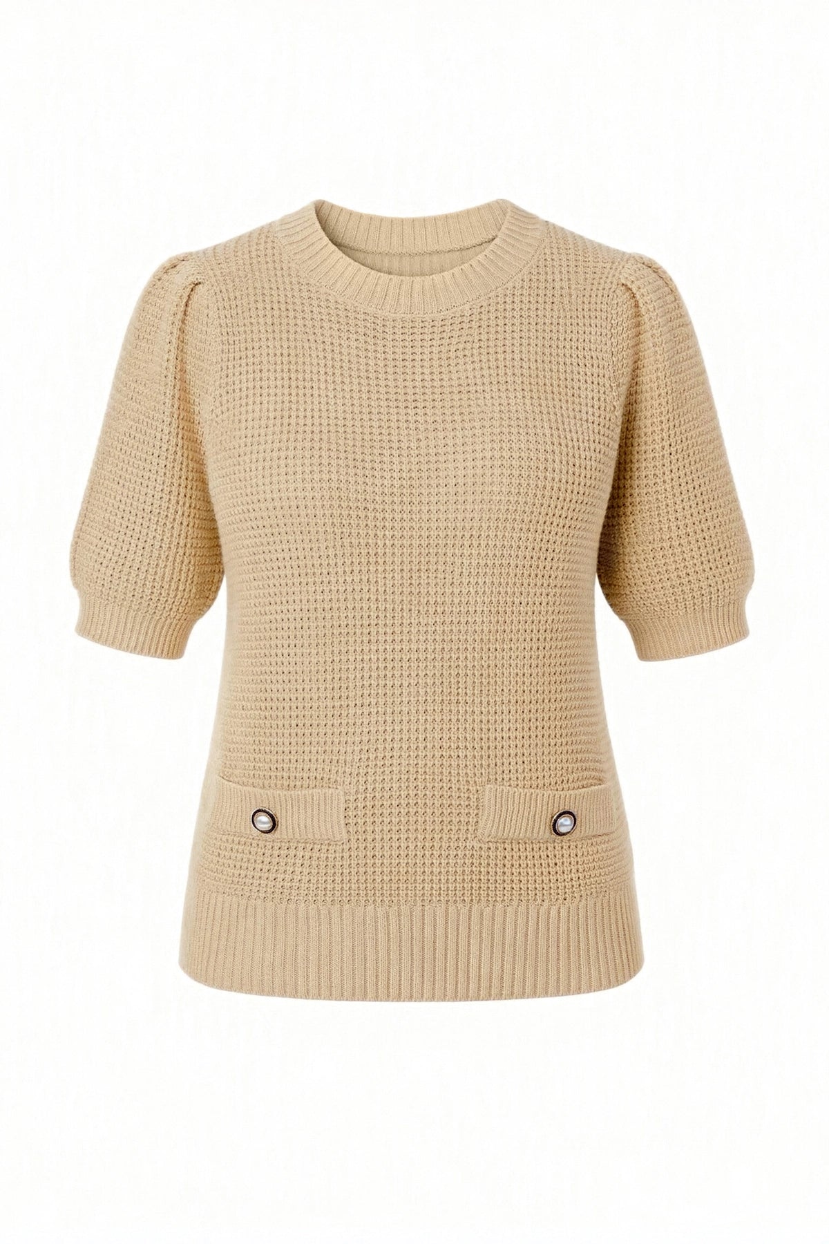 Womens Apricot Puff Short Sleeve Sweaters Tops | CicyBell