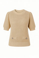Womens Apricot Puff Short Sleeve Sweaters Tops | CicyBell
