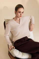 Womens Apricot Lapel Collar Pullover Sweaters | CicyBell