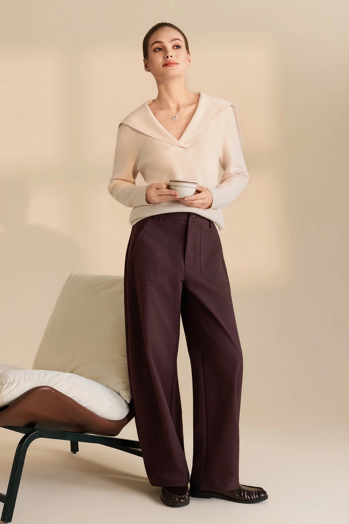 Womens Apricot Lapel Collar Pullover Sweaters | CicyBell