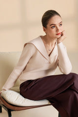 Womens Apricot Lapel Collar Pullover Sweaters | CicyBell