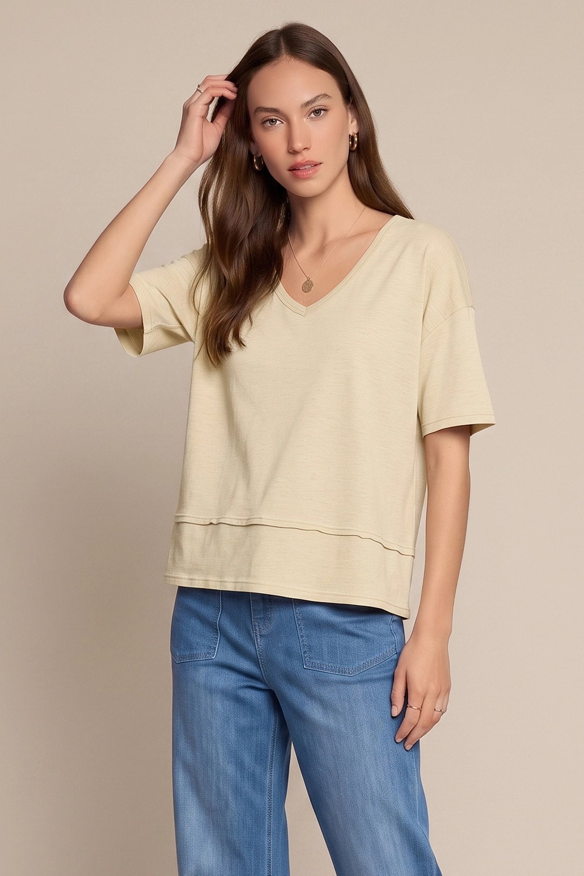 Womens Apricot Summer V Neck T Shirts | CicyBell