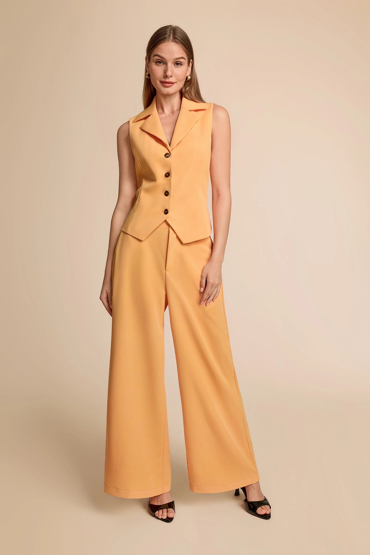 Womens Apricot Yellow Vest Sets Summer 2 Piece Outfits | CicyBell