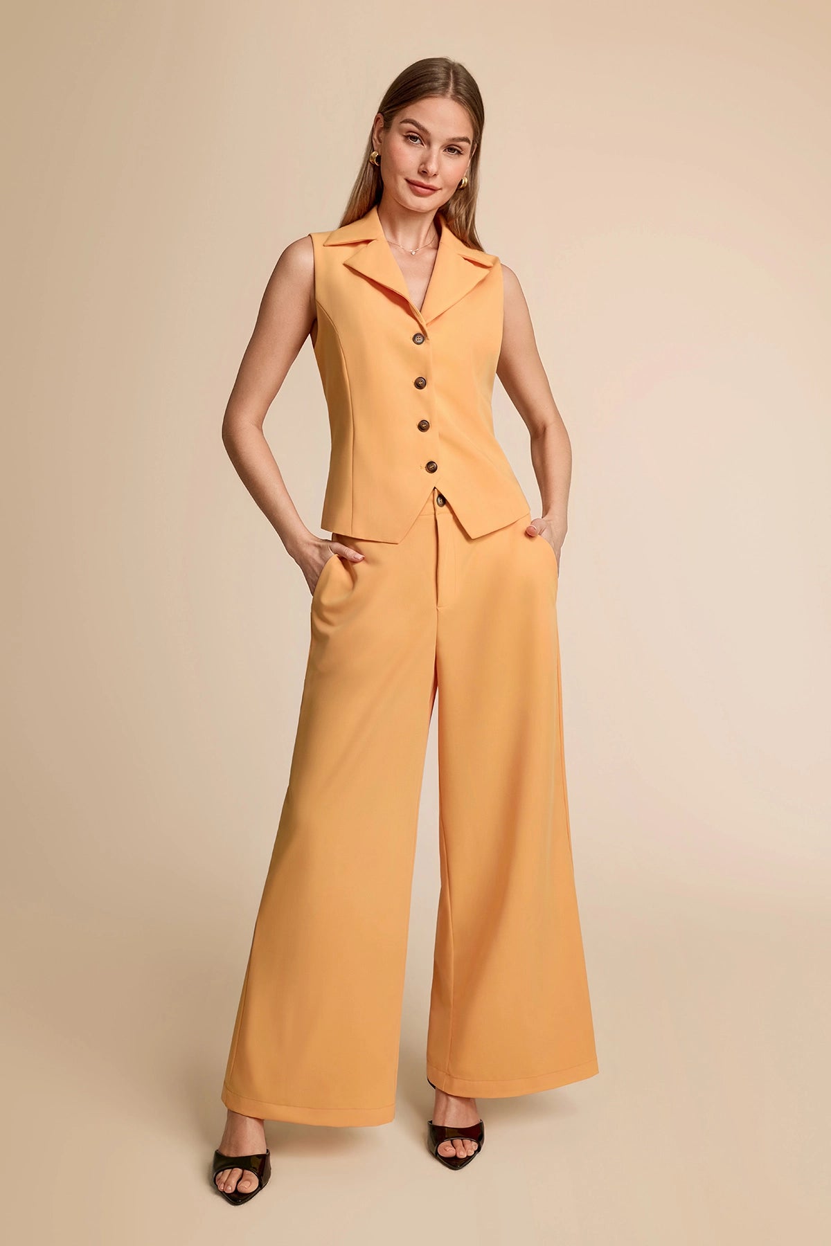 Womens Apricot Yellow Vest Sets Summer 2 Piece Outfits | CicyBell