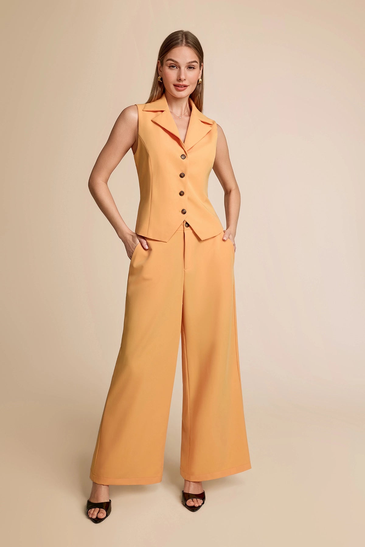 Womens Apricot Yellow Vest Sets Summer 2 Piece Outfits | CicyBell