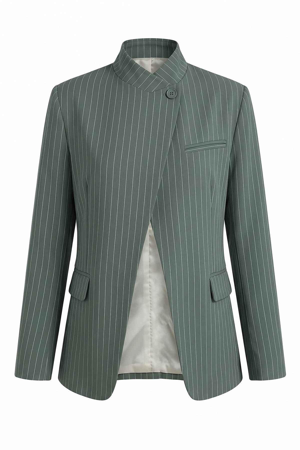 Womens Army Green Professional Striped Blazer | CicyBell