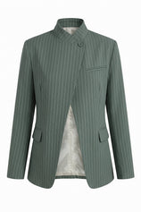 Womens Army Green Professional Striped Blazer | CicyBell
