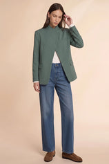 Womens Army Green Professional Striped Blazer | CicyBell