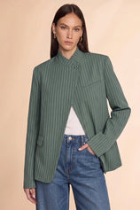 Womens Army Green Professional Striped Blazer | CicyBell