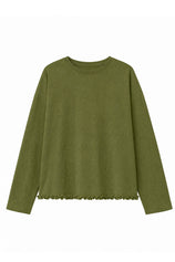 Womens Army Green Oversized Ruffle Hem Tops | CicyBell