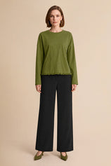 Womens Army Green Oversized Ruffle Hem Tops | CicyBell