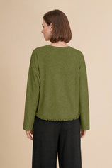 Womens Army Green Oversized Ruffle Hem Tops | CicyBell