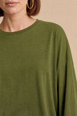 Womens Army Green Oversized Ruffle Hem Tops | CicyBell