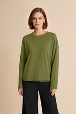 Womens Army Green Oversized Ruffle Hem Tops | CicyBell