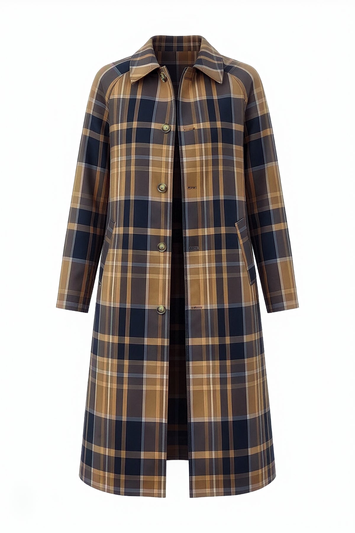 Womens Army Green Plaid Trench Long Coat | CicyBell