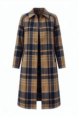 Womens Army Green Plaid Trench Long Coat | CicyBell