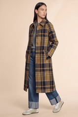 Womens Army Green Plaid Trench Long Coat | CicyBell