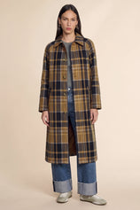 Womens Army Green Plaid Trench Long Coat | CicyBell