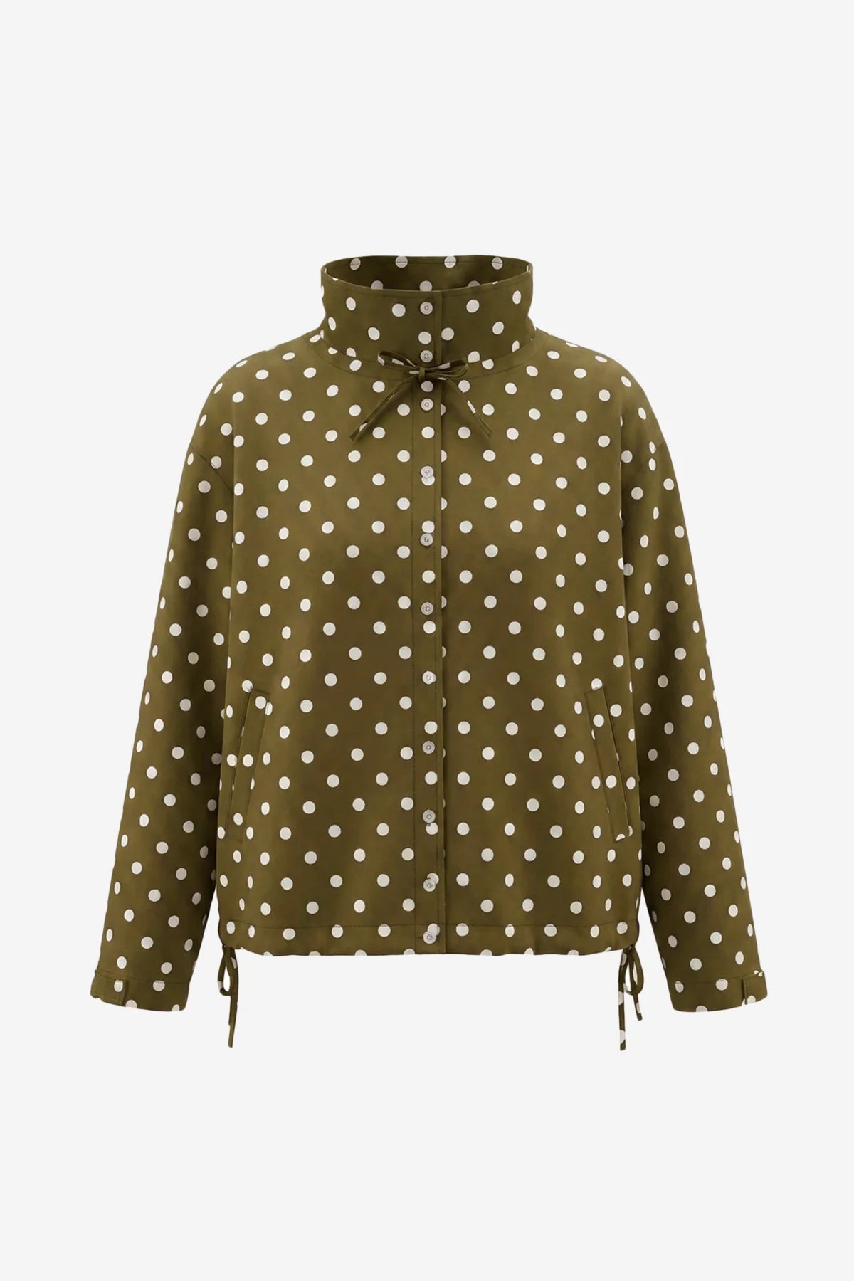Womens Army Green Polka Dot Short Trench Coat | CicyBell