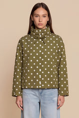Womens Army Green Polka Dot Short Trench Coat | CicyBell