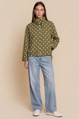 Womens Army Green Polka Dot Short Trench Coat | CicyBell