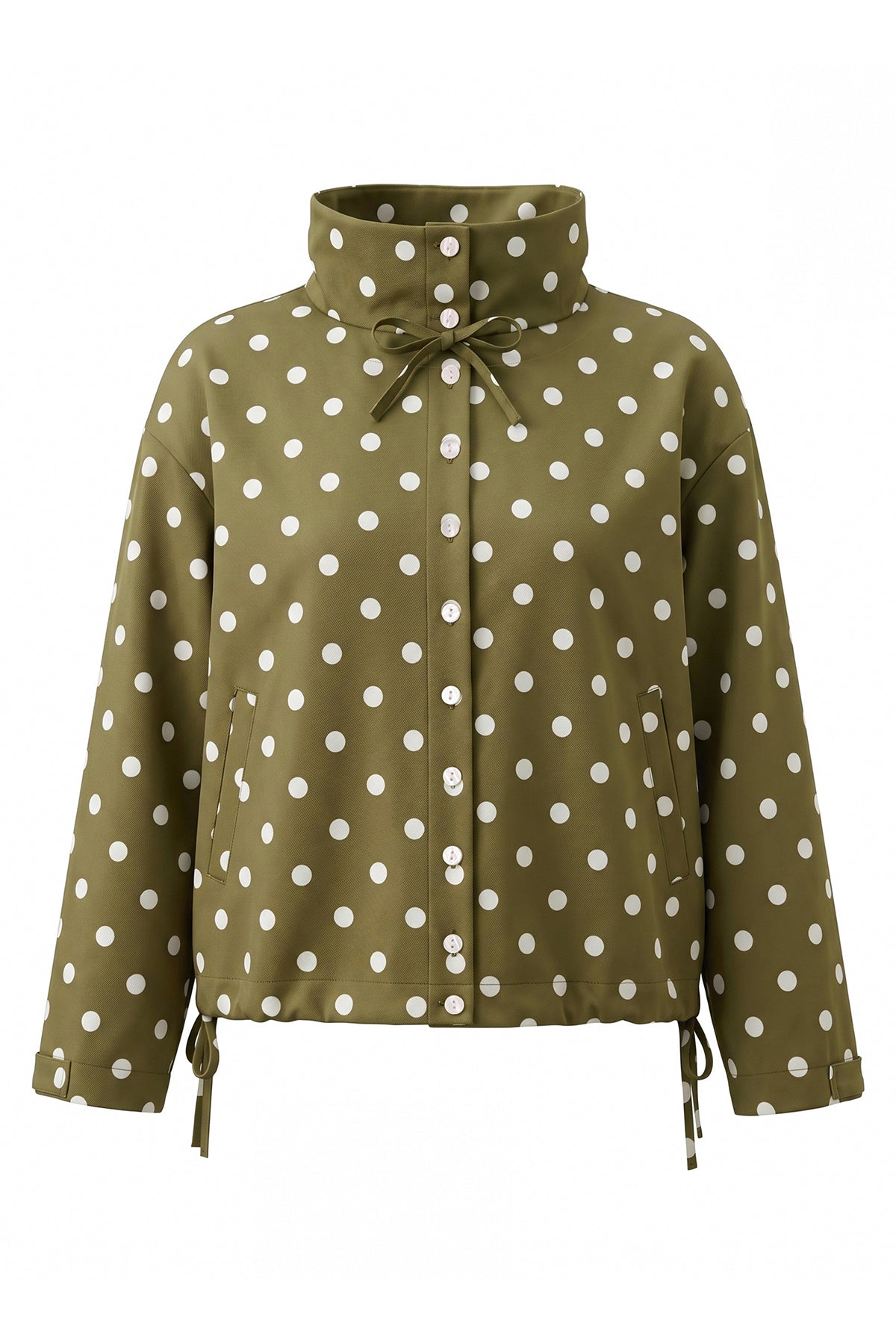 Womens Army Green Polka Dot Short Trench Coat | CicyBell