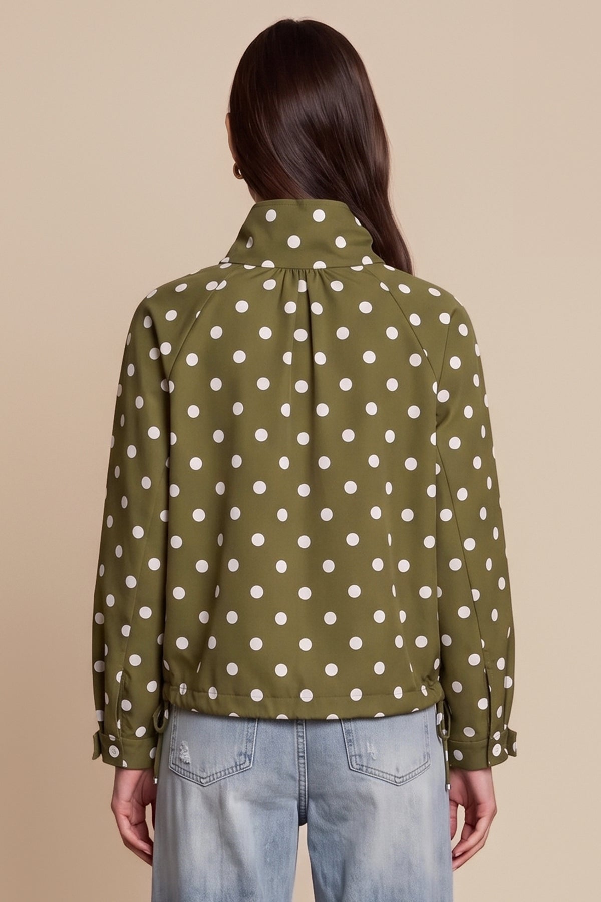 Womens Army Green Polka Dot Short Trench Coat | CicyBell