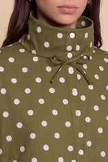 Womens Army Green Polka Dot Short Trench Coat | CicyBell
