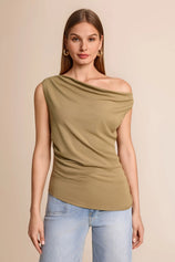 Womens  Army Green Cowl Neck Tank Tops | CicyBell