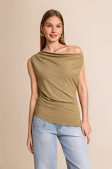Womens  Army Green Cowl Neck Tank Tops | CicyBell