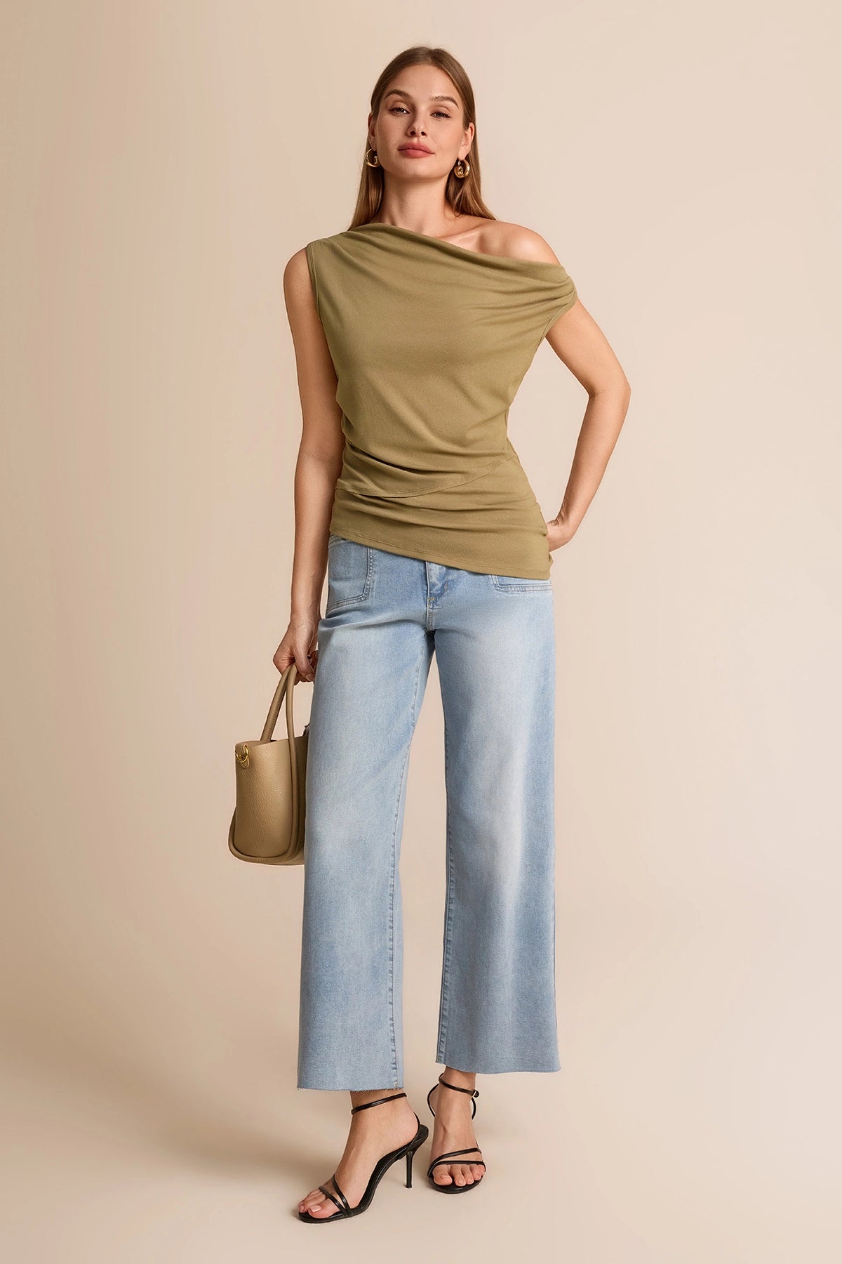 Womens  Army Green Cowl Neck Tank Tops | CicyBell