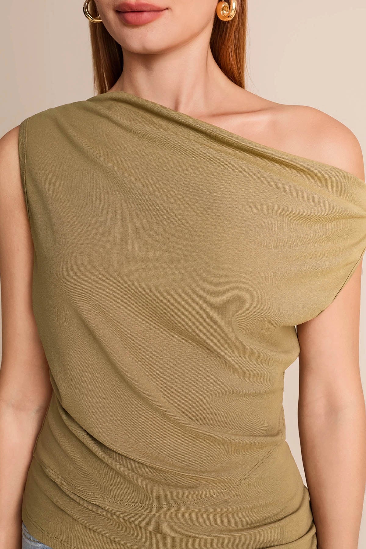 Womens  Army Green Cowl Neck Tank Tops | CicyBell