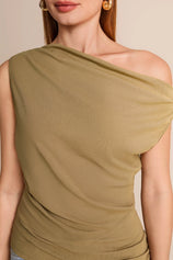 Womens  Army Green Cowl Neck Tank Tops | CicyBell