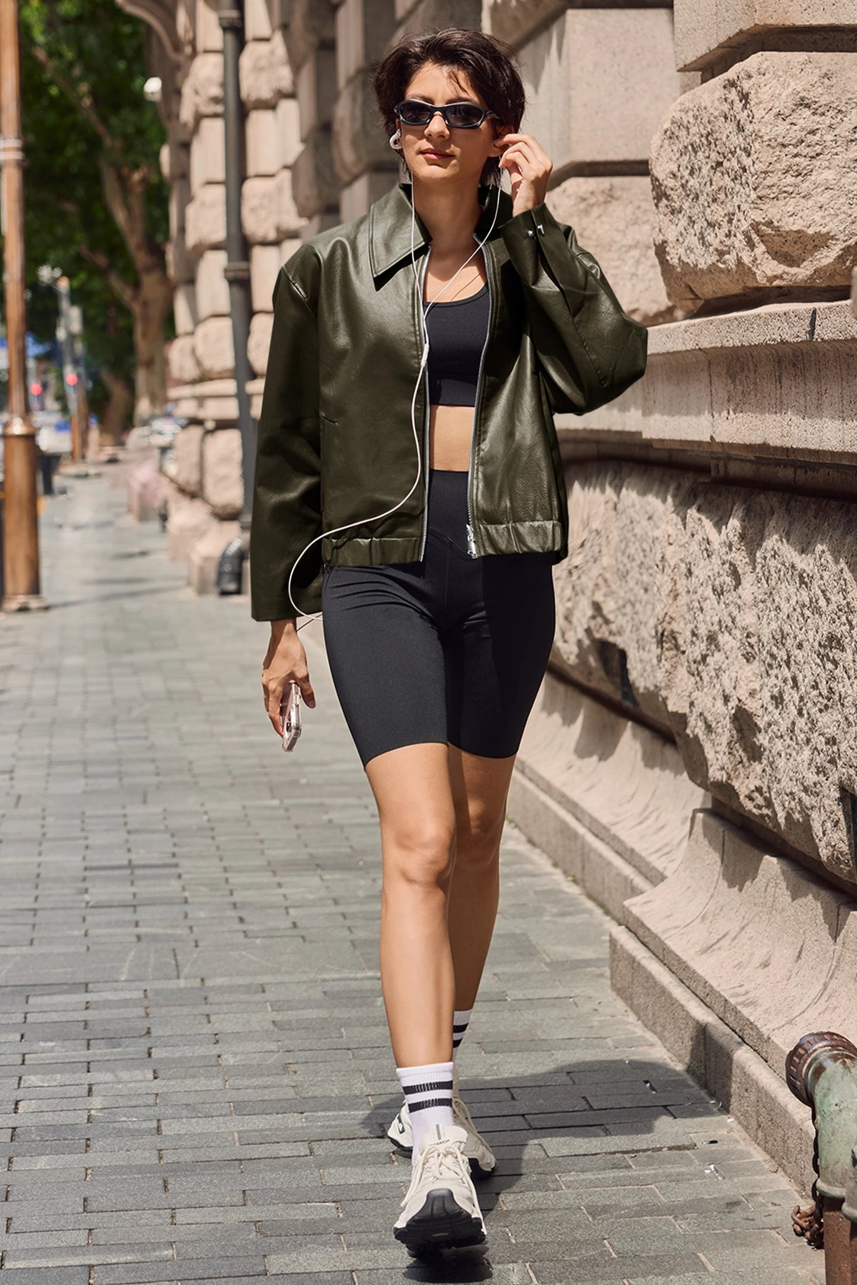 Cicy Bell Womens Army Green Faux Leather Jacket