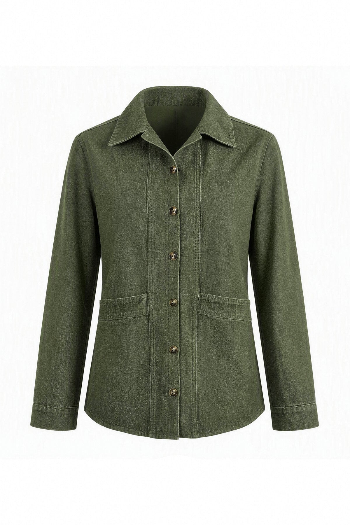 Womens Army Green Button Down Denim Jacket | CicyBell