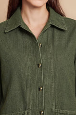 Womens Army Green Button Down Denim Jacket | CicyBell