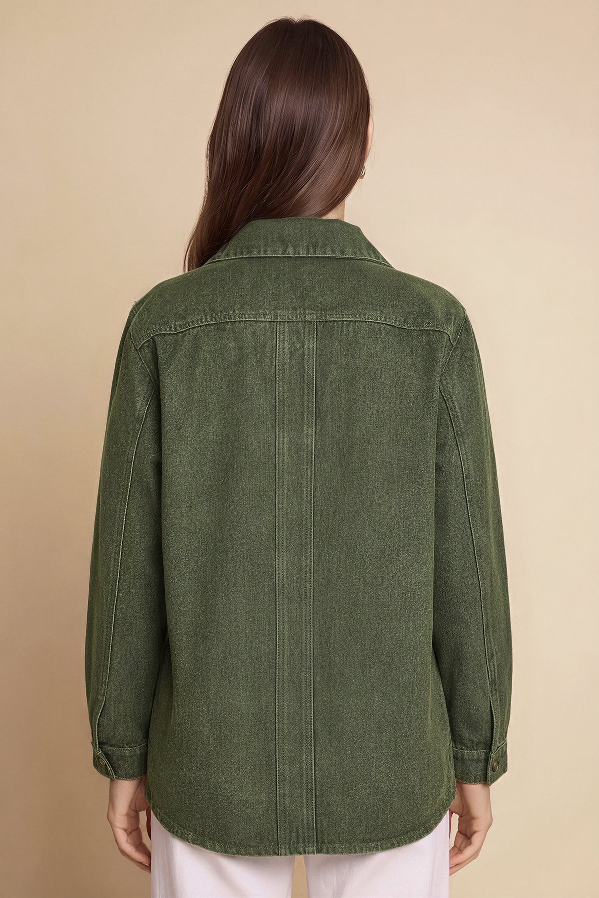 Womens Army Green Button Down Denim Jacket | CicyBell
