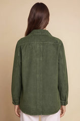 Womens Army Green Button Down Denim Jacket | CicyBell