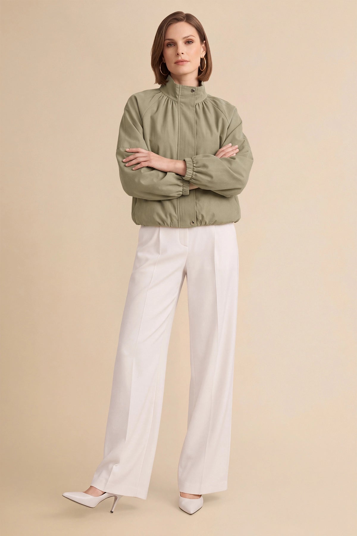 Womens Army Green Cropped Bomber Jacket | CicyBell