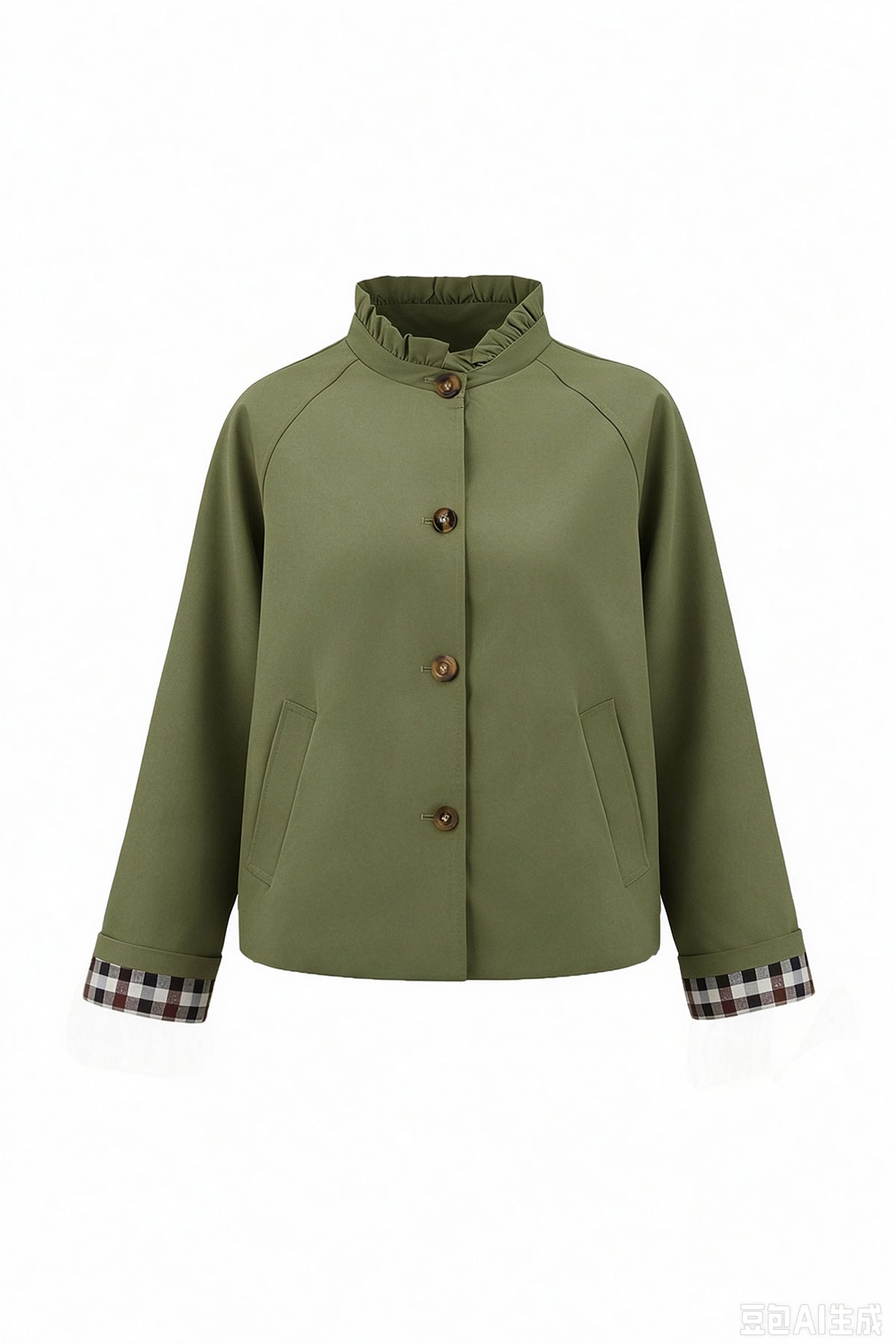 Womens Army Green Ruffle Short Trench Coat | CicyBell