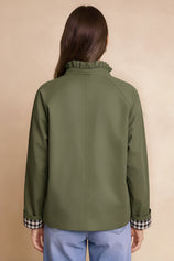 Womens Army Green Ruffle Short Trench Coat | CicyBell
