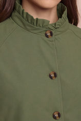 Womens Army Green Ruffle Short Trench Coat | CicyBell