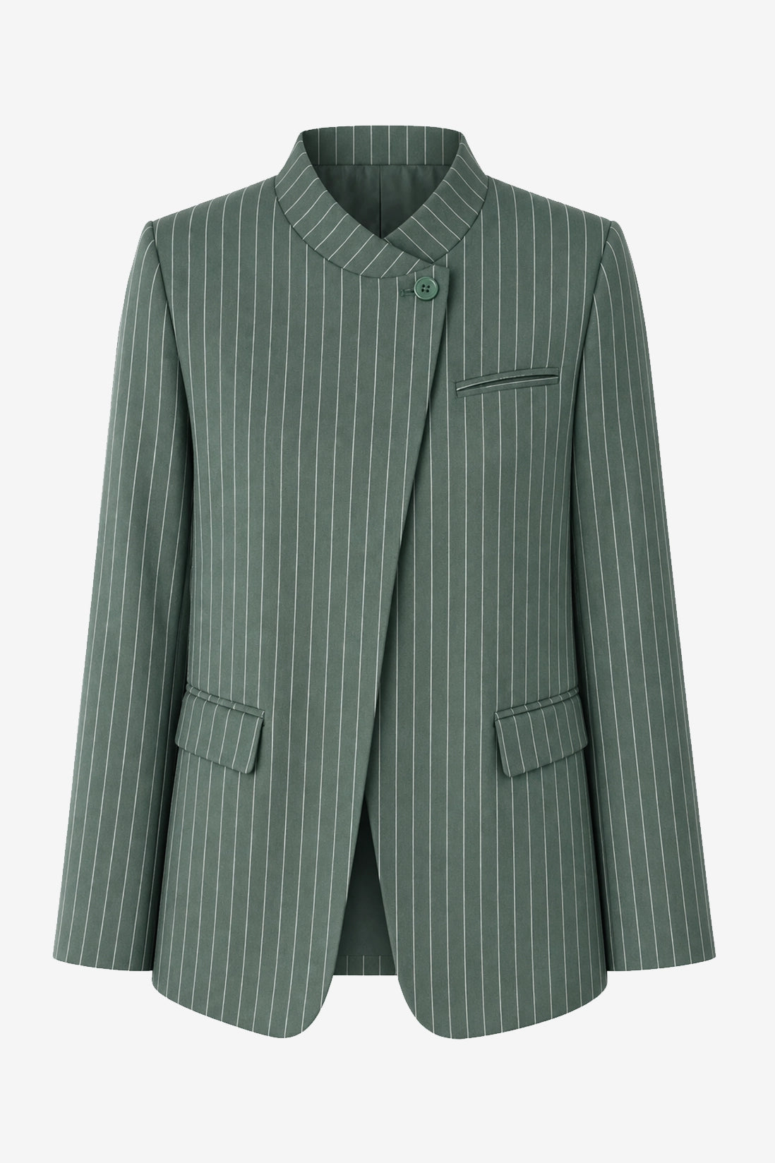 Womens Army Green Professional Striped Blazer | CicyBell