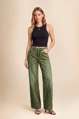 Womens Army Green High Waisted Baggy Jeans | CicyBell