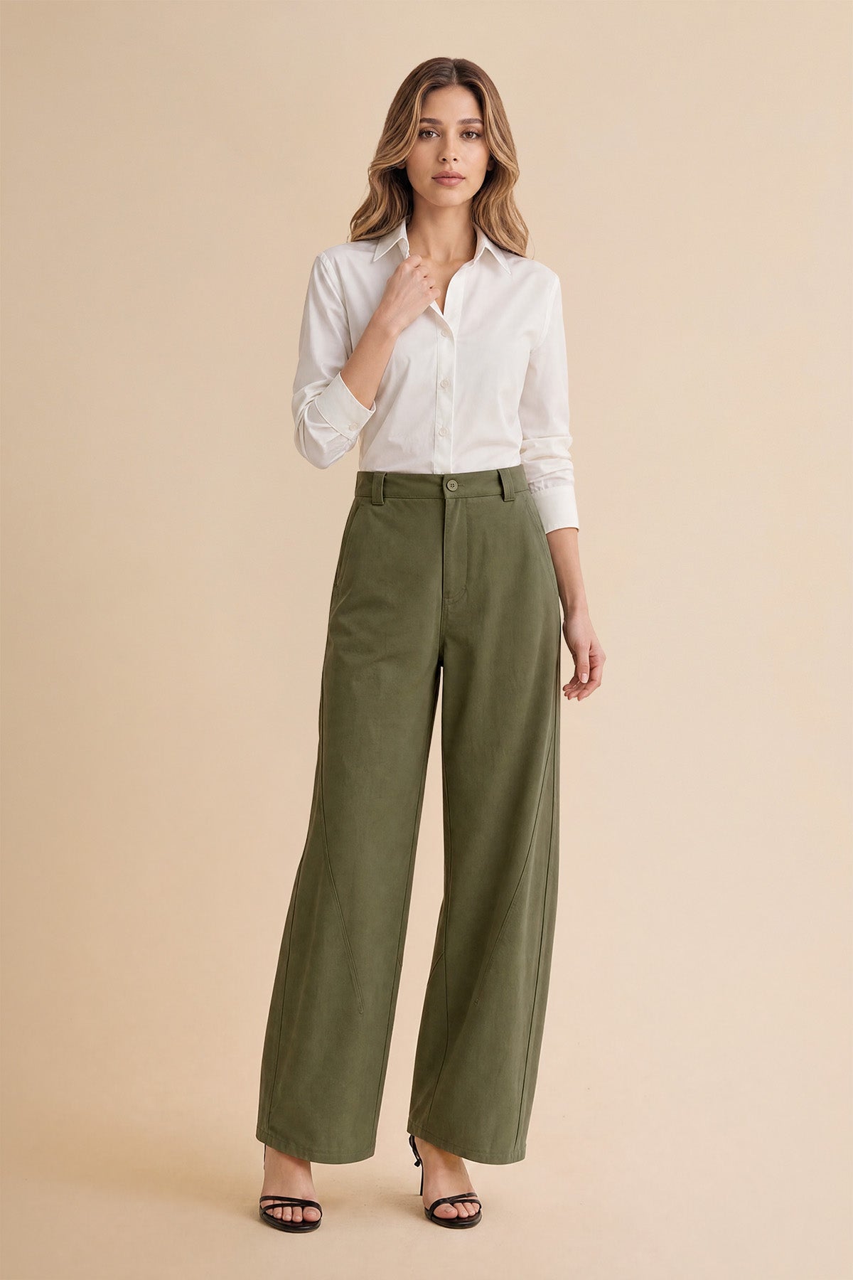 Womens Army Green Barrel Wide Leg Pants | CicyBell