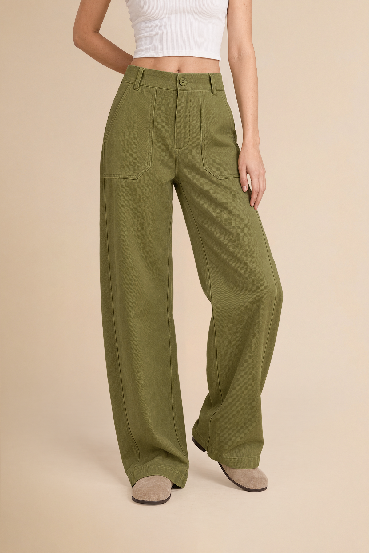 Womens Army Green High Waisted Barrel Pants | CicyBell