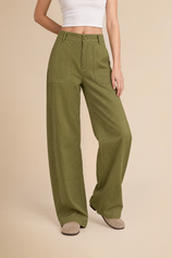 Womens Army Green High Waisted Barrel Pants | CicyBell