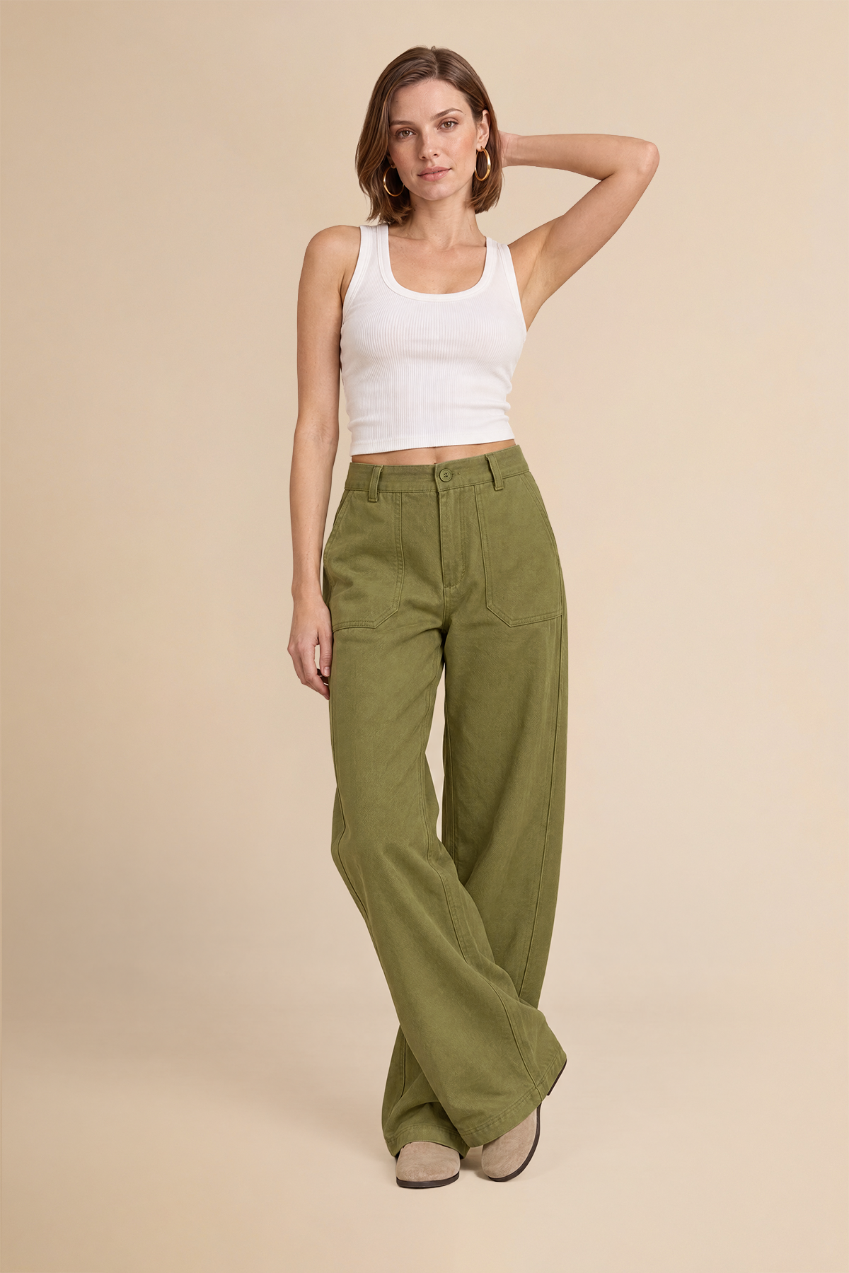 Womens Army Green High Waisted Barrel Pants | CicyBell