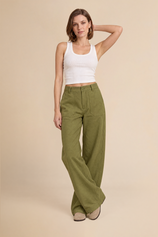 Womens Army Green High Waisted Barrel Pants | CicyBell