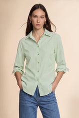 Womens Army Green Striped Button Down Shirt | CicyBell